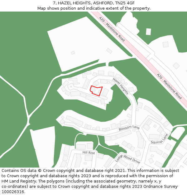 7, HAZEL HEIGHTS, ASHFORD, TN25 4GF: Location map and indicative extent of plot