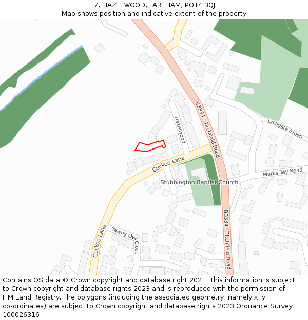 7, HAZELWOOD, FAREHAM, PO14 3QJ: Location map and indicative extent of plot