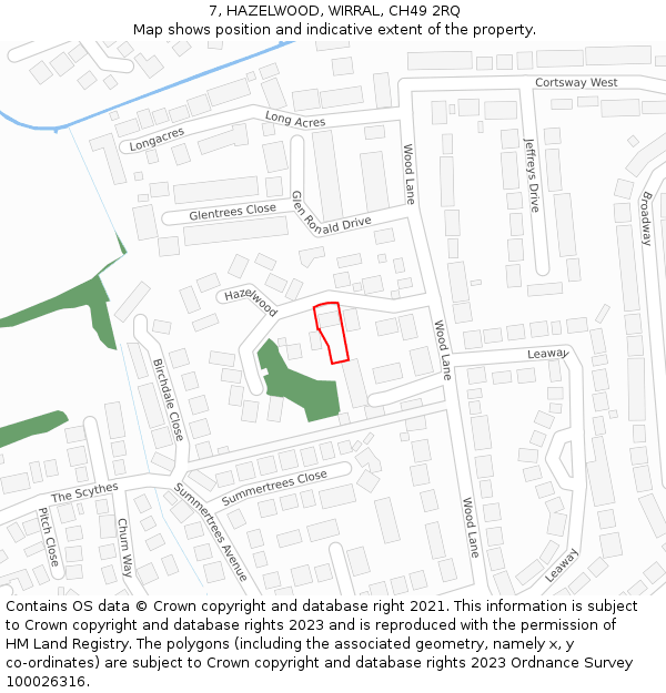 7, HAZELWOOD, WIRRAL, CH49 2RQ: Location map and indicative extent of plot