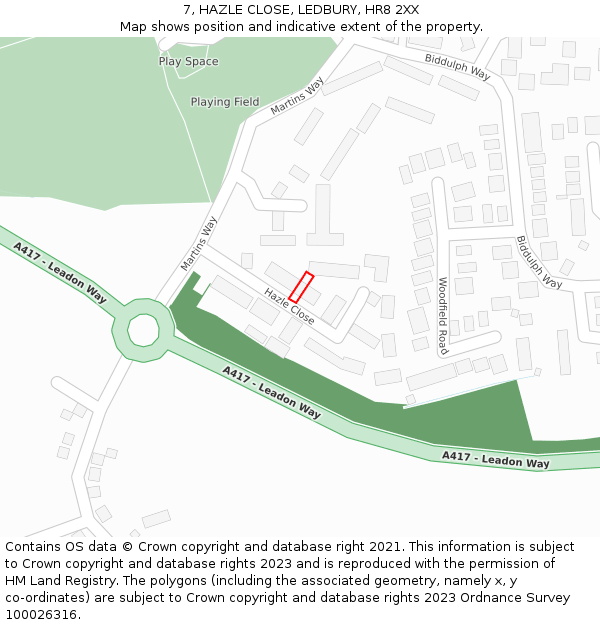 7, HAZLE CLOSE, LEDBURY, HR8 2XX: Location map and indicative extent of plot