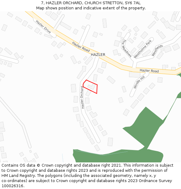 7, HAZLER ORCHARD, CHURCH STRETTON, SY6 7AL: Location map and indicative extent of plot