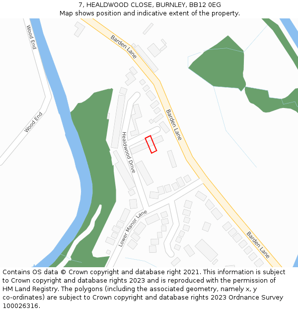 7, HEALDWOOD CLOSE, BURNLEY, BB12 0EG: Location map and indicative extent of plot