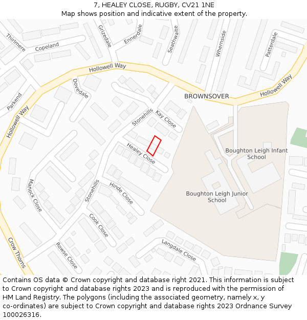 7, HEALEY CLOSE, RUGBY, CV21 1NE: Location map and indicative extent of plot