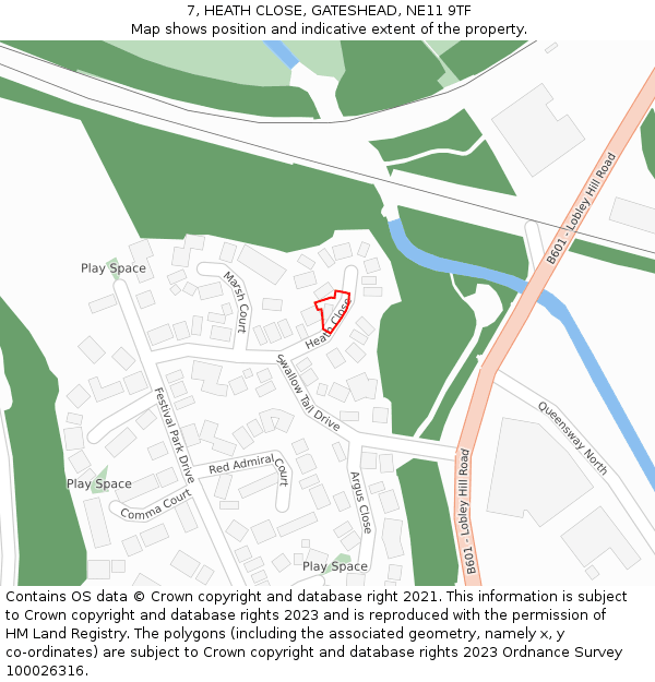 7, HEATH CLOSE, GATESHEAD, NE11 9TF: Location map and indicative extent of plot