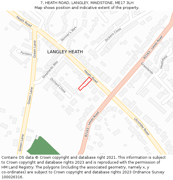 7, HEATH ROAD, LANGLEY, MAIDSTONE, ME17 3LH: Location map and indicative extent of plot