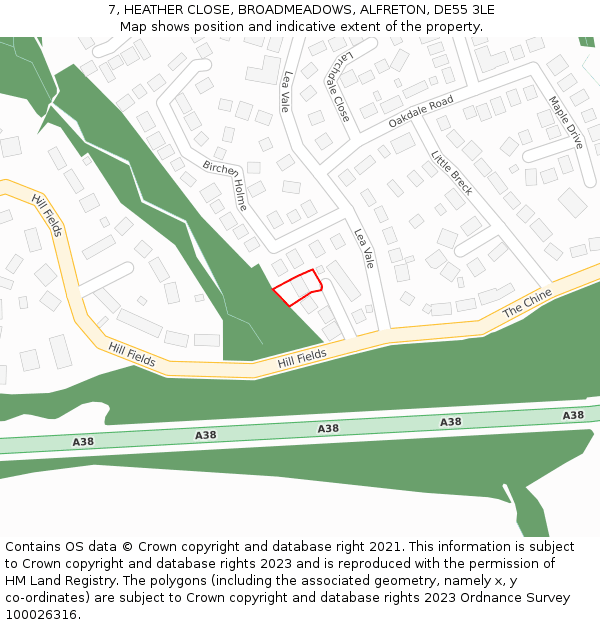 7, HEATHER CLOSE, BROADMEADOWS, ALFRETON, DE55 3LE: Location map and indicative extent of plot