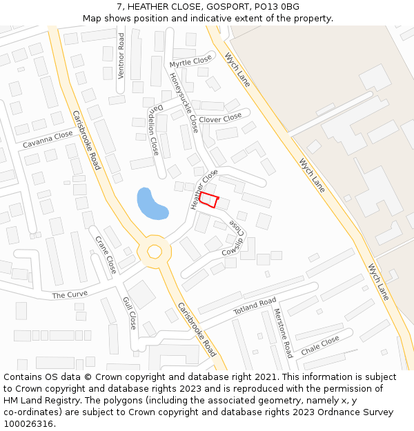 7, HEATHER CLOSE, GOSPORT, PO13 0BG: Location map and indicative extent of plot