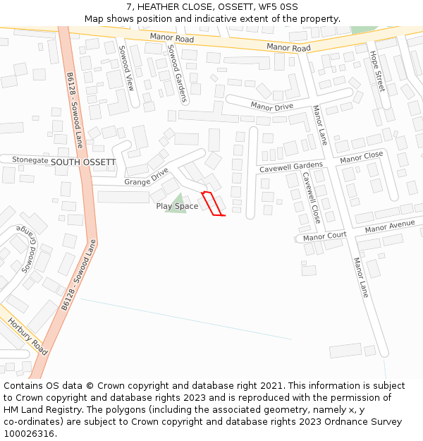 7, HEATHER CLOSE, OSSETT, WF5 0SS: Location map and indicative extent of plot