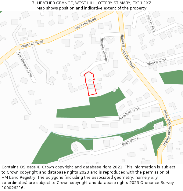 7, HEATHER GRANGE, WEST HILL, OTTERY ST MARY, EX11 1XZ: Location map and indicative extent of plot