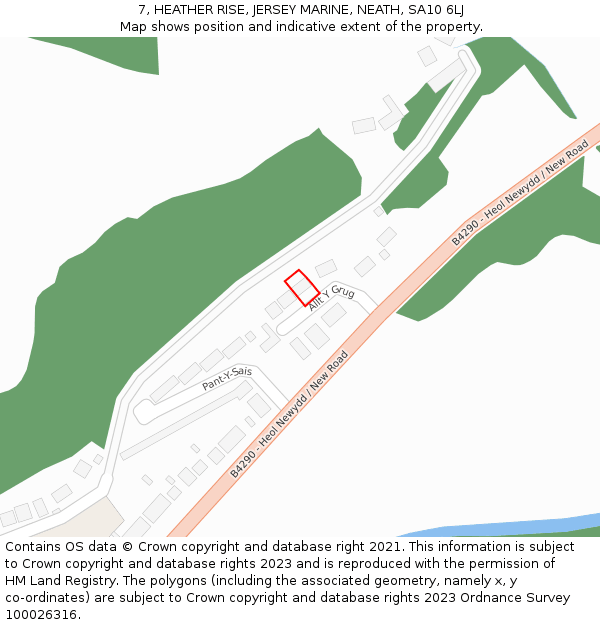 7, HEATHER RISE, JERSEY MARINE, NEATH, SA10 6LJ: Location map and indicative extent of plot