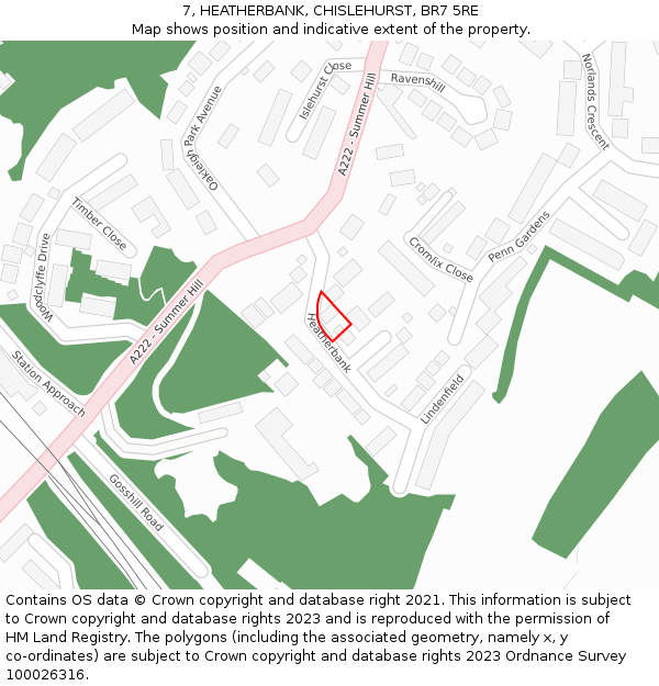 7, HEATHERBANK, CHISLEHURST, BR7 5RE: Location map and indicative extent of plot