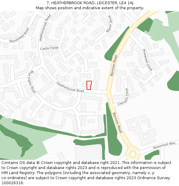 7, HEATHERBROOK ROAD, LEICESTER, LE4 1AJ: Location map and indicative extent of plot