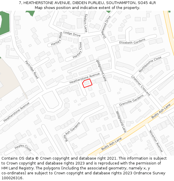 7, HEATHERSTONE AVENUE, DIBDEN PURLIEU, SOUTHAMPTON, SO45 4LR: Location map and indicative extent of plot