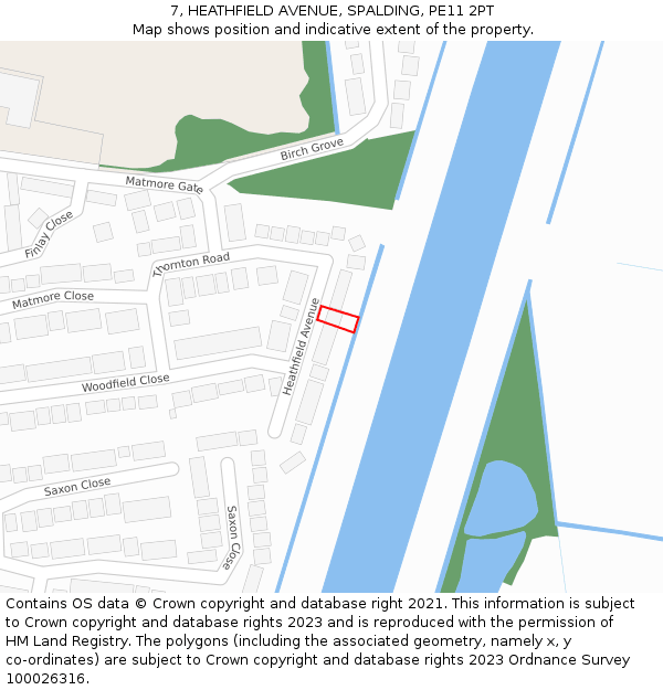 7, HEATHFIELD AVENUE, SPALDING, PE11 2PT: Location map and indicative extent of plot