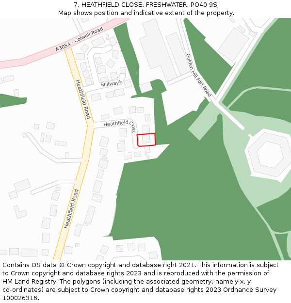 7, HEATHFIELD CLOSE, FRESHWATER, PO40 9SJ: Location map and indicative extent of plot