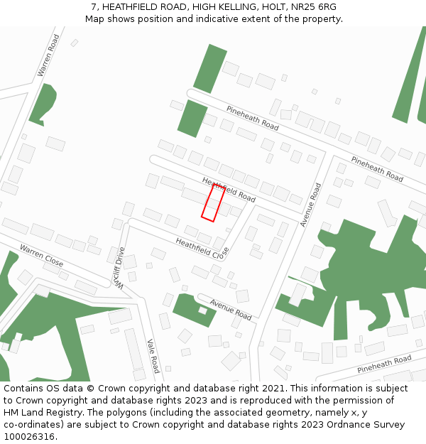 7, HEATHFIELD ROAD, HIGH KELLING, HOLT, NR25 6RG: Location map and indicative extent of plot
