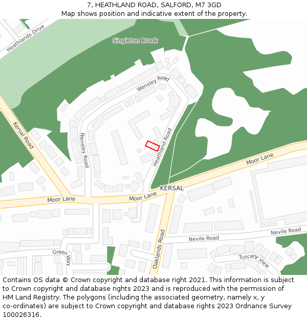 7, HEATHLAND ROAD, SALFORD, M7 3GD: Location map and indicative extent of plot