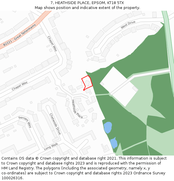 7, HEATHSIDE PLACE, EPSOM, KT18 5TX: Location map and indicative extent of plot