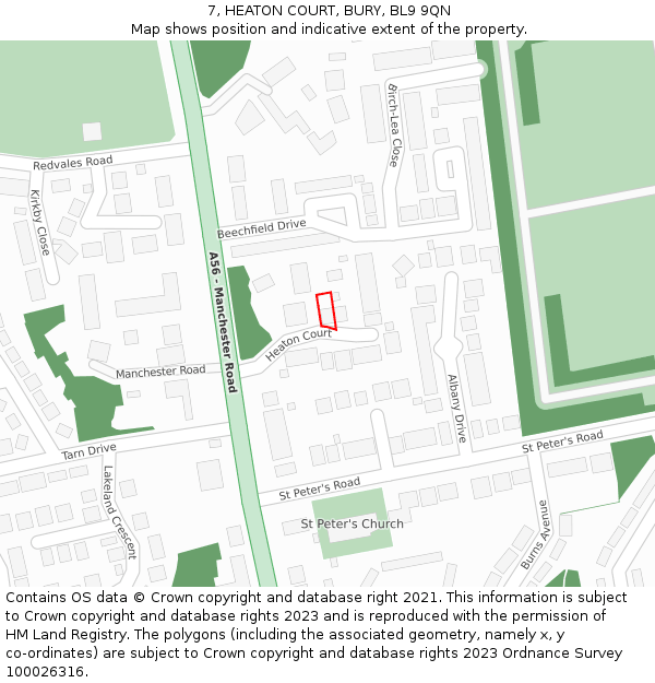 7, HEATON COURT, BURY, BL9 9QN: Location map and indicative extent of plot