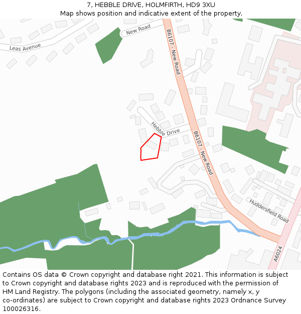 7, HEBBLE DRIVE, HOLMFIRTH, HD9 3XU: Location map and indicative extent of plot
