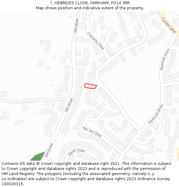 7, HEBRIDES CLOSE, FAREHAM, PO14 3RR: Location map and indicative extent of plot