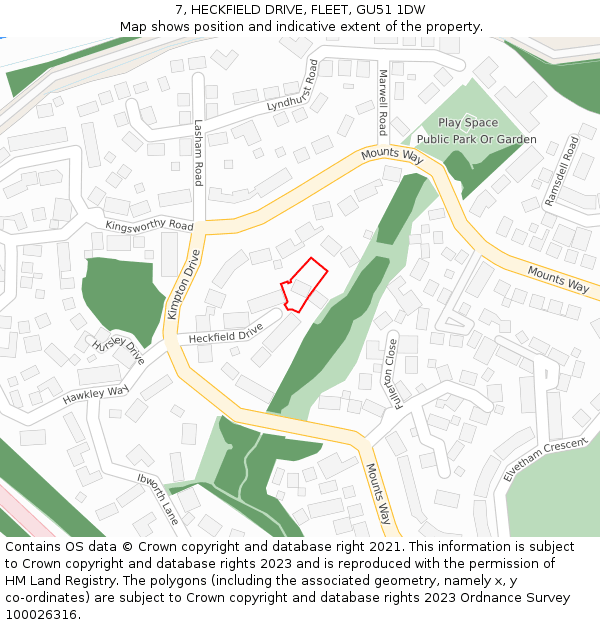 7, HECKFIELD DRIVE, FLEET, GU51 1DW: Location map and indicative extent of plot