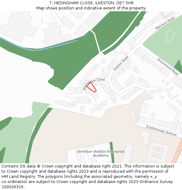 7, HEDINGHAM CLOSE, ILKESTON, DE7 5HR: Location map and indicative extent of plot