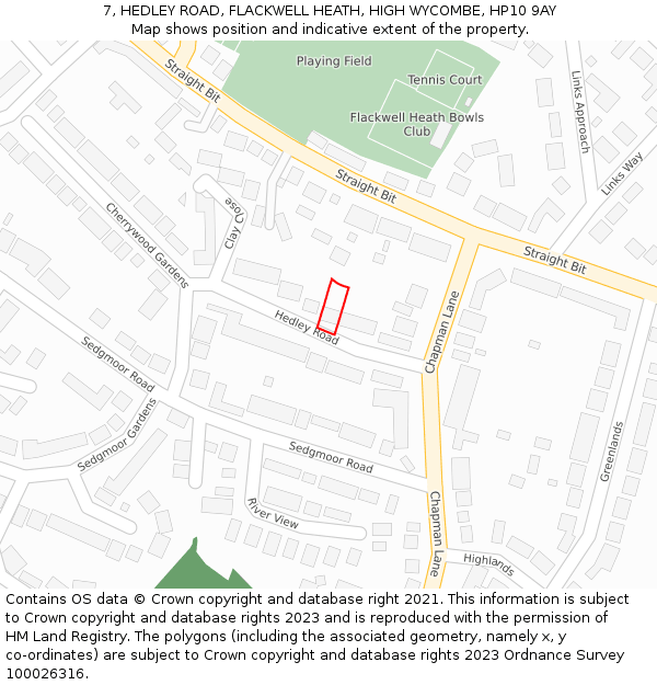7, HEDLEY ROAD, FLACKWELL HEATH, HIGH WYCOMBE, HP10 9AY: Location map and indicative extent of plot