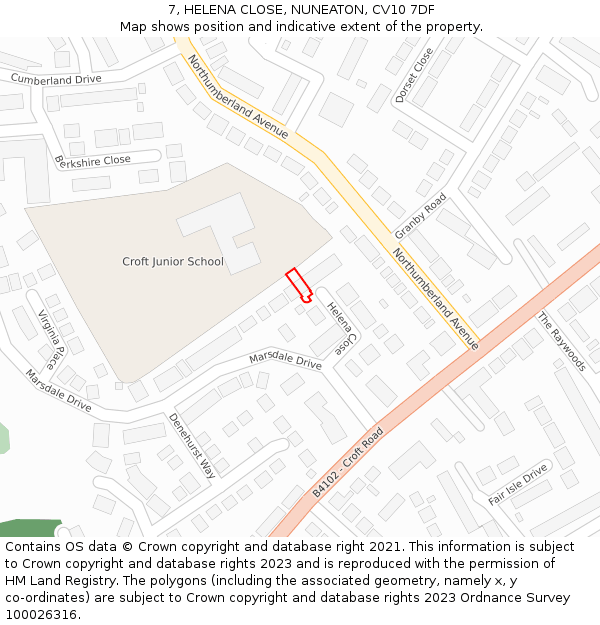 7, HELENA CLOSE, NUNEATON, CV10 7DF: Location map and indicative extent of plot