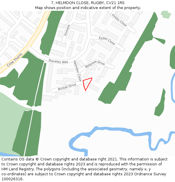 7, HELMDON CLOSE, RUGBY, CV21 1RS: Location map and indicative extent of plot