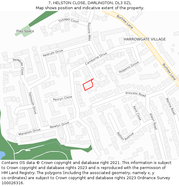 7, HELSTON CLOSE, DARLINGTON, DL3 0ZL: Location map and indicative extent of plot