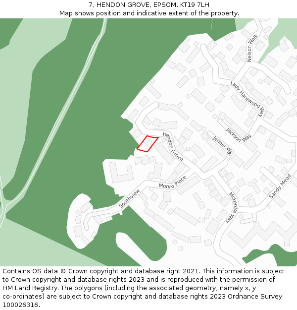 7, HENDON GROVE, EPSOM, KT19 7LH: Location map and indicative extent of plot