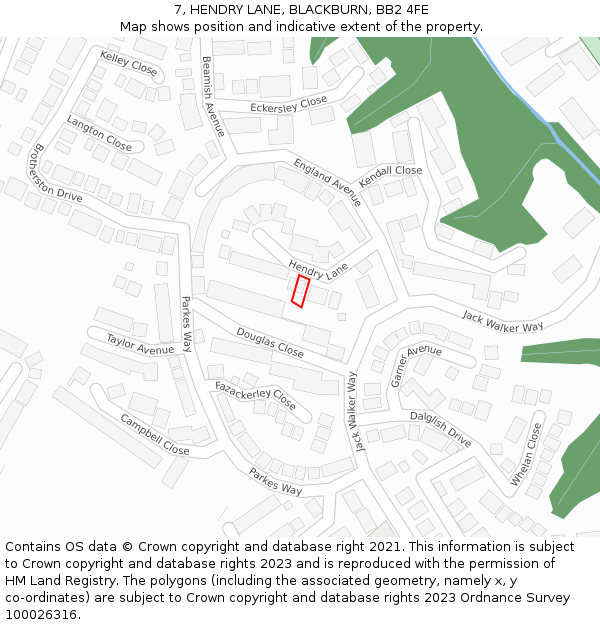 7, HENDRY LANE, BLACKBURN, BB2 4FE: Location map and indicative extent of plot