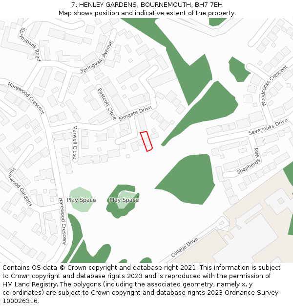 7, HENLEY GARDENS, BOURNEMOUTH, BH7 7EH: Location map and indicative extent of plot