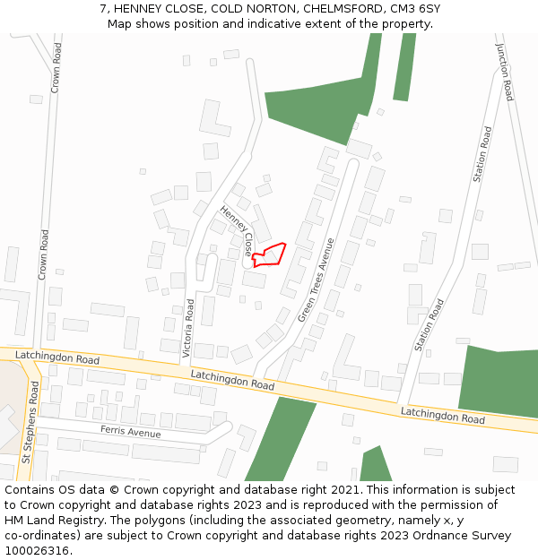 7, HENNEY CLOSE, COLD NORTON, CHELMSFORD, CM3 6SY: Location map and indicative extent of plot