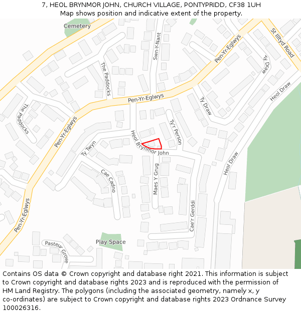 7, HEOL BRYNMOR JOHN, CHURCH VILLAGE, PONTYPRIDD, CF38 1UH: Location map and indicative extent of plot