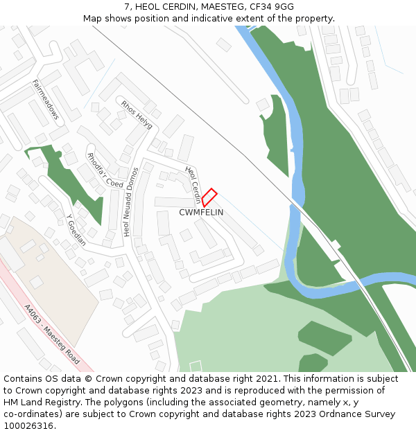 7, HEOL CERDIN, MAESTEG, CF34 9GG: Location map and indicative extent of plot