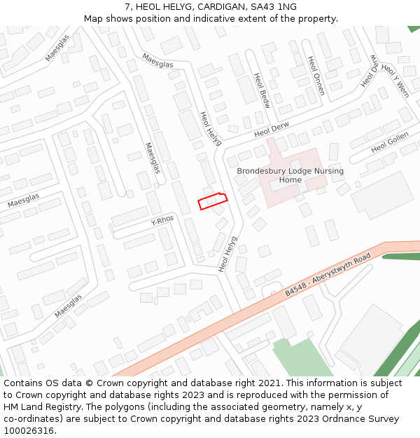 7, HEOL HELYG, CARDIGAN, SA43 1NG: Location map and indicative extent of plot