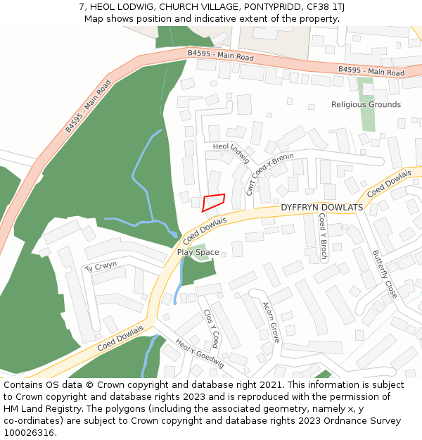 7, HEOL LODWIG, CHURCH VILLAGE, PONTYPRIDD, CF38 1TJ: Location map and indicative extent of plot