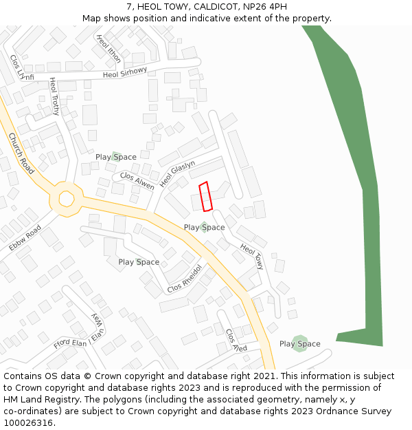 7, HEOL TOWY, CALDICOT, NP26 4PH: Location map and indicative extent of plot