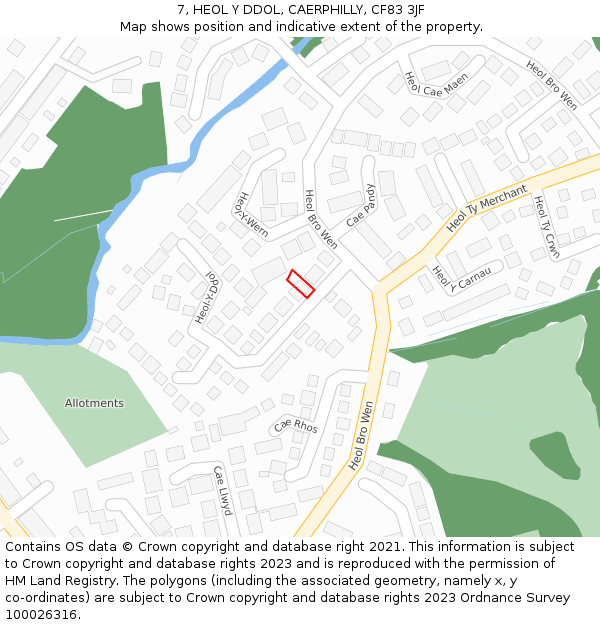 7, HEOL Y DDOL, CAERPHILLY, CF83 3JF: Location map and indicative extent of plot