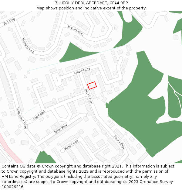 7, HEOL Y DERI, ABERDARE, CF44 0BP: Location map and indicative extent of plot