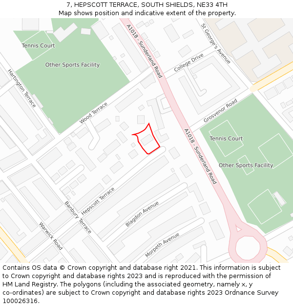 7, HEPSCOTT TERRACE, SOUTH SHIELDS, NE33 4TH: Location map and indicative extent of plot