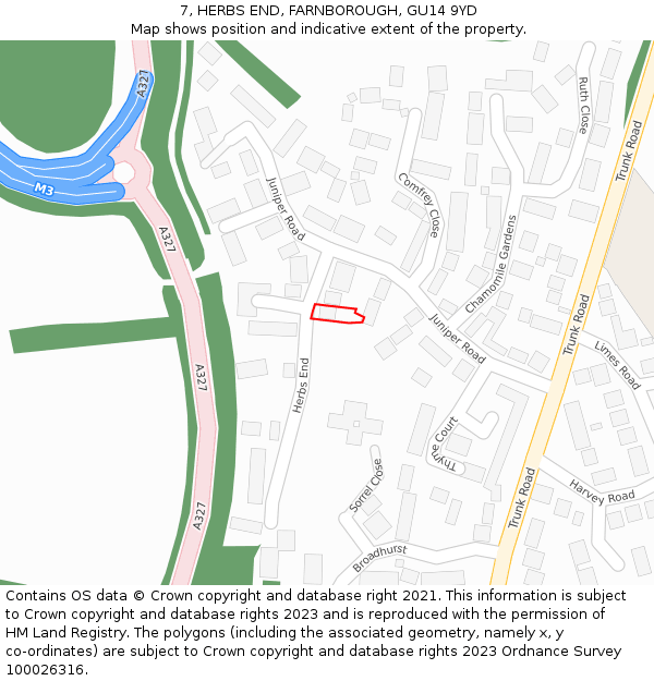 7, HERBS END, FARNBOROUGH, GU14 9YD: Location map and indicative extent of plot