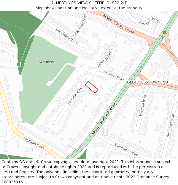 7, HERDINGS VIEW, SHEFFIELD, S12 2LE: Location map and indicative extent of plot