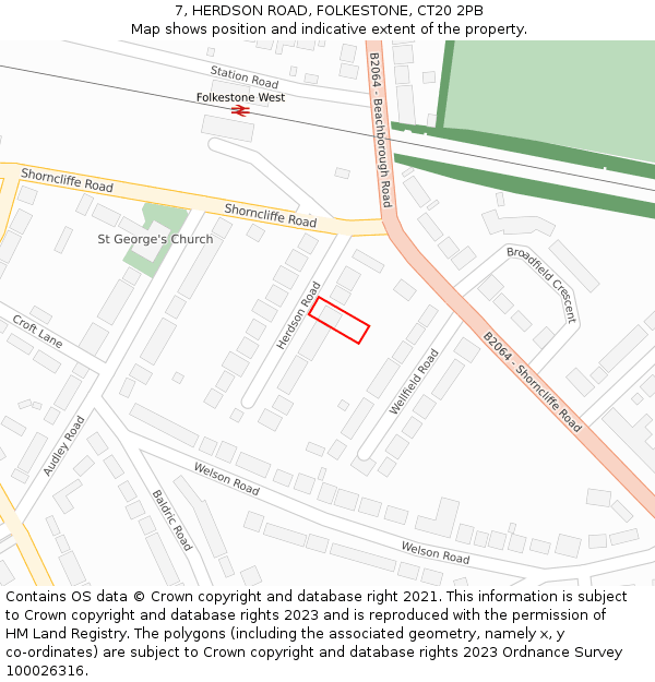 7, HERDSON ROAD, FOLKESTONE, CT20 2PB: Location map and indicative extent of plot