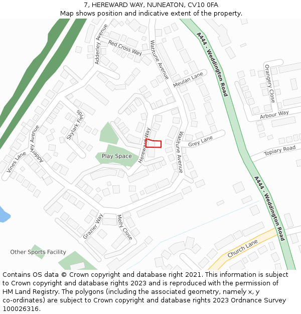 7, HEREWARD WAY, NUNEATON, CV10 0FA: Location map and indicative extent of plot