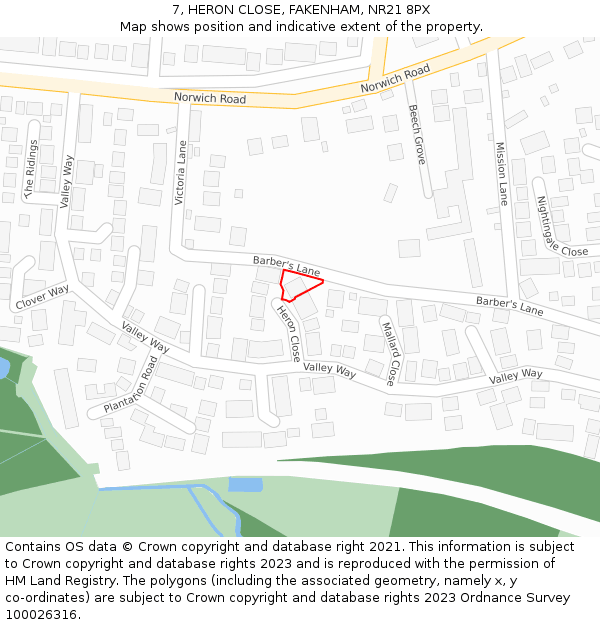 7, HERON CLOSE, FAKENHAM, NR21 8PX: Location map and indicative extent of plot