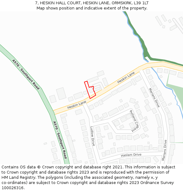 7, HESKIN HALL COURT, HESKIN LANE, ORMSKIRK, L39 1LT: Location map and indicative extent of plot
