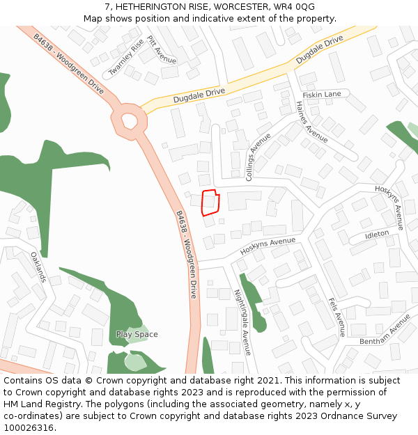 7, HETHERINGTON RISE, WORCESTER, WR4 0QG: Location map and indicative extent of plot